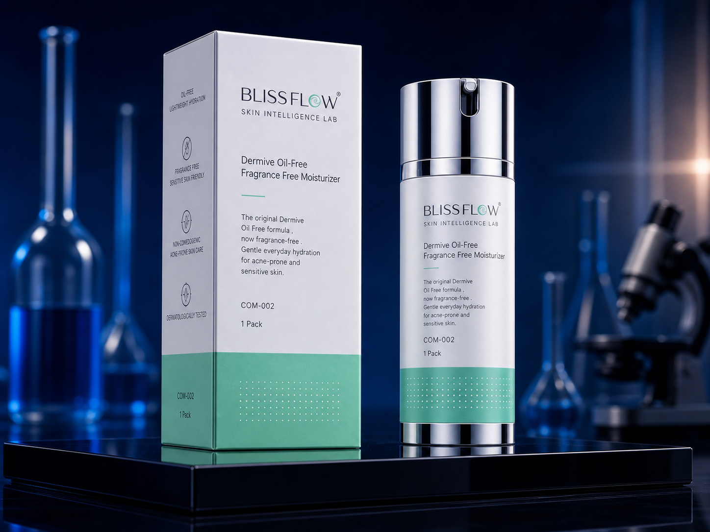 Blissflow Dermive Oil-Free Fragrance Free Moisturizer packaging concept