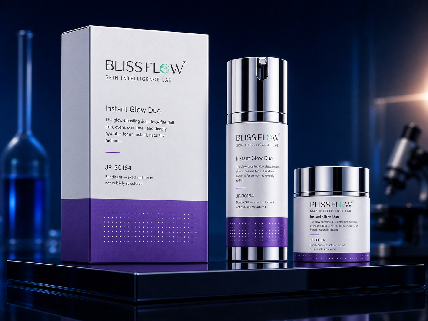 Blissflow Instant Glow Duo packaging concept