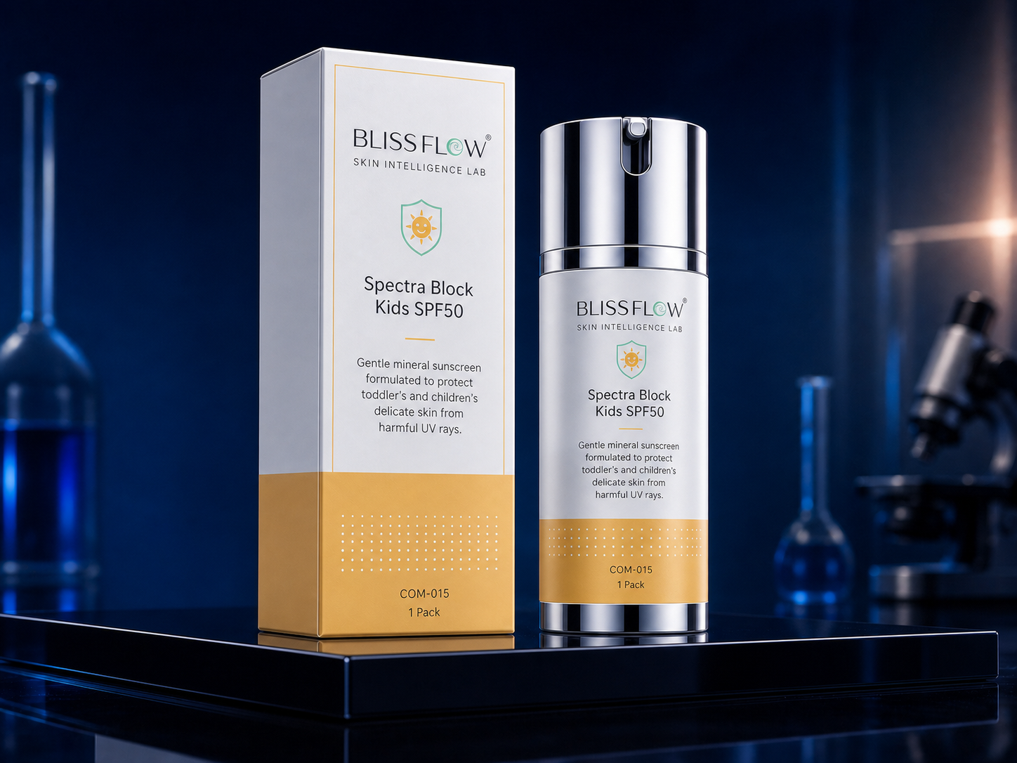 Blissflow Spectra Block Kids SPF50 packaging concept