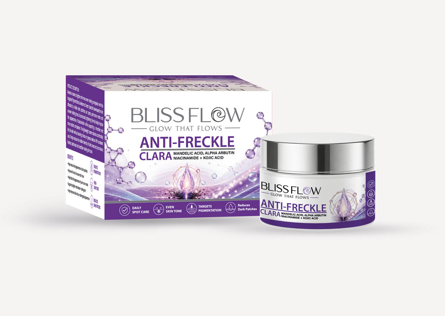 BLISSFLOW Clara Anti-Freckle Cream jar and matching retail carton