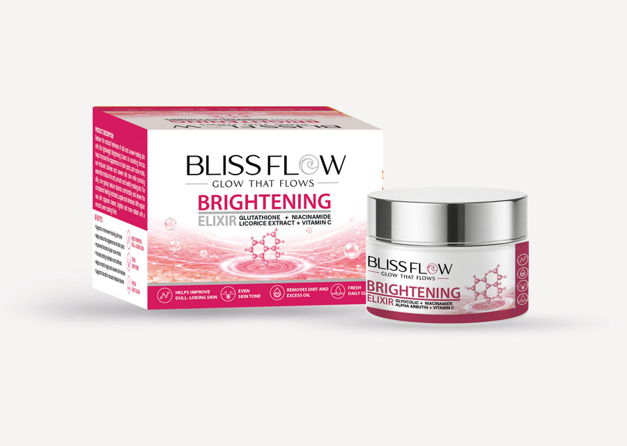 BLISSFLOW Elixir Brightening Cream jar and matching retail carton