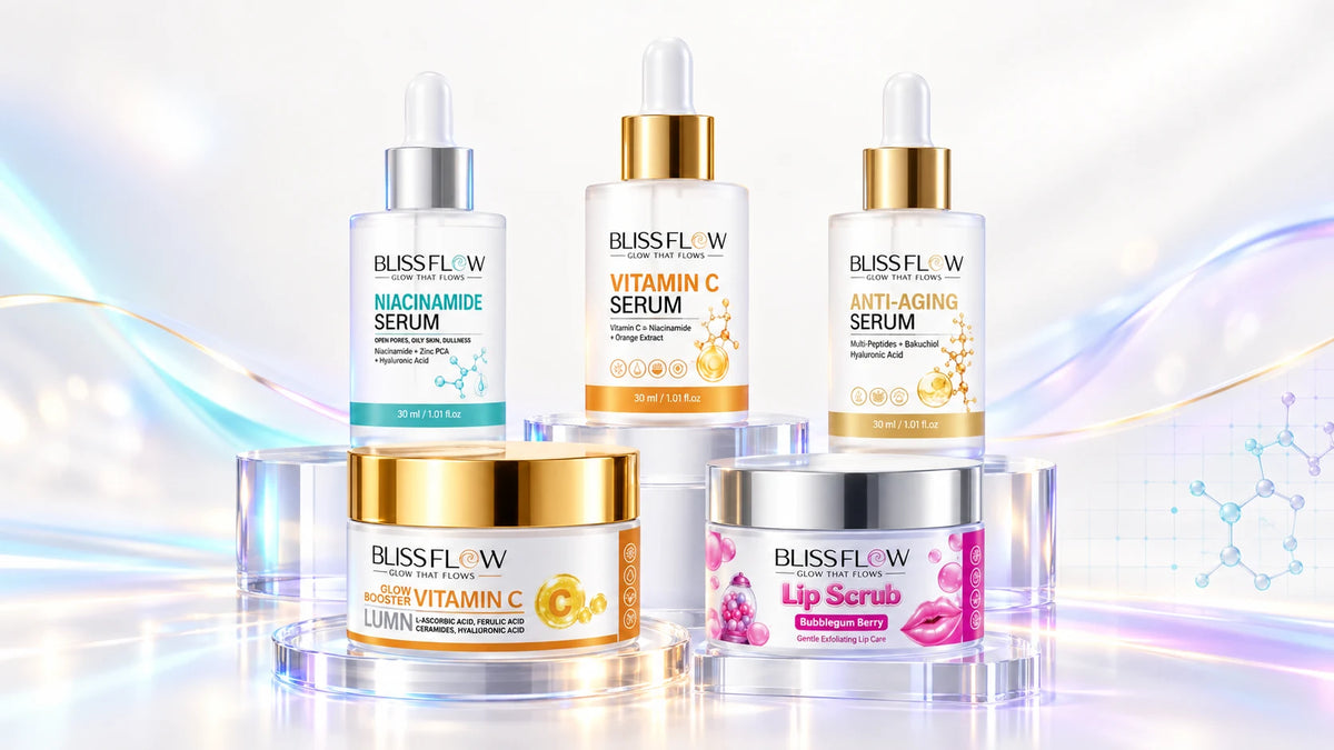 Blissflow Peptide Serum, Ceramide Cream, Retinal Night Emulsion and Vitamin C Ampoule