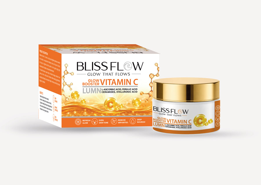 BLISSFLOW Lumn Vitamin C Glow Booster Cream jar and matching retail carton