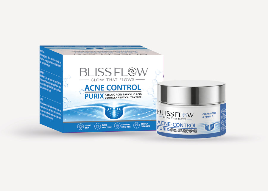 BLISSFLOW Purix Acne-Control Cream jar and matching retail carton